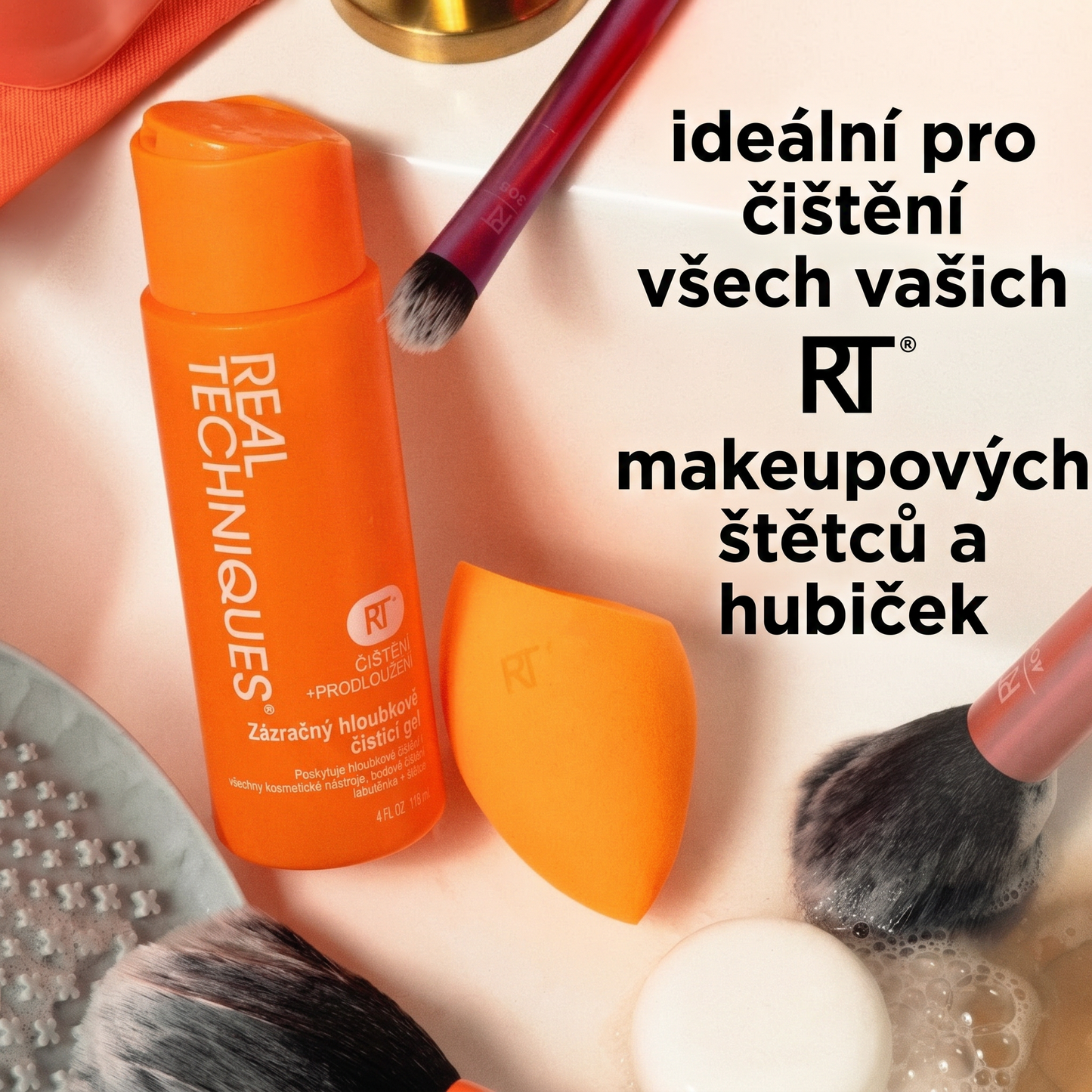 Real Techniques Miracle Deep Cleansing Gel, Šampon na čištění štětců a houbic na make-up, Vegan & Bez krutosti, 4 fl. oz./118 ml lahvička