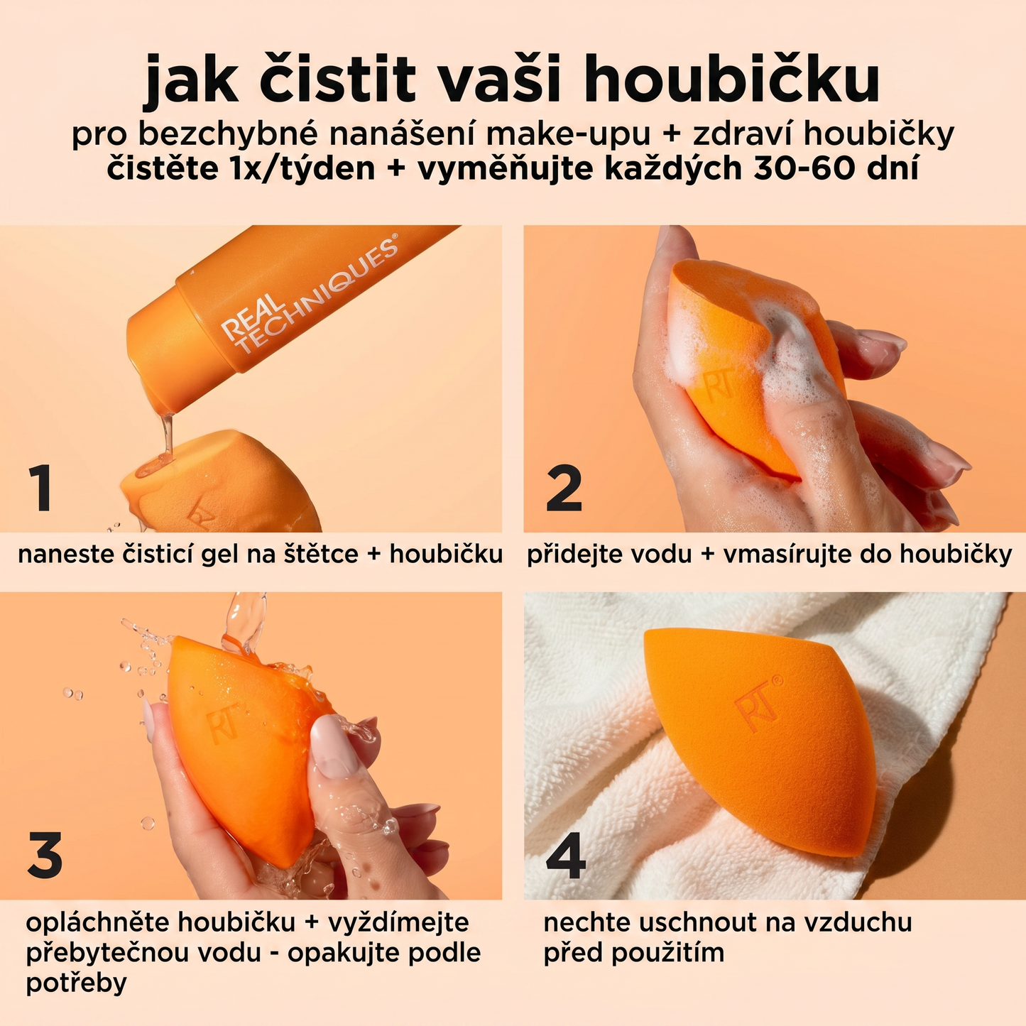 Real Techniques Miracle Deep Cleansing Gel, Šampon na čištění štětců a houbic na make-up, Vegan & Bez krutosti, 4 fl. oz./118 ml lahvička